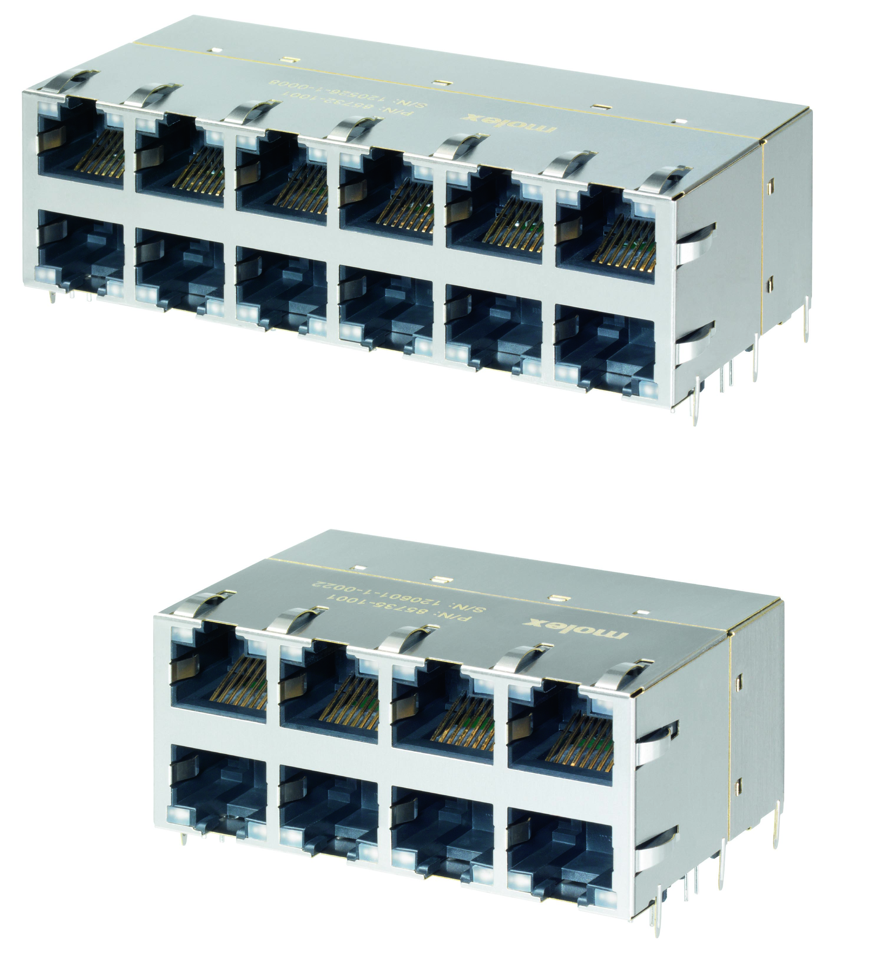 Molex introduces 30W PoE+ 12-port (2x6) and 8-port (2x4) RJ45 magnetic jacks